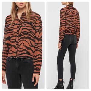 ALLSAINTS Adeliza Zephyr Zebra Shirt Toffee Brown Black